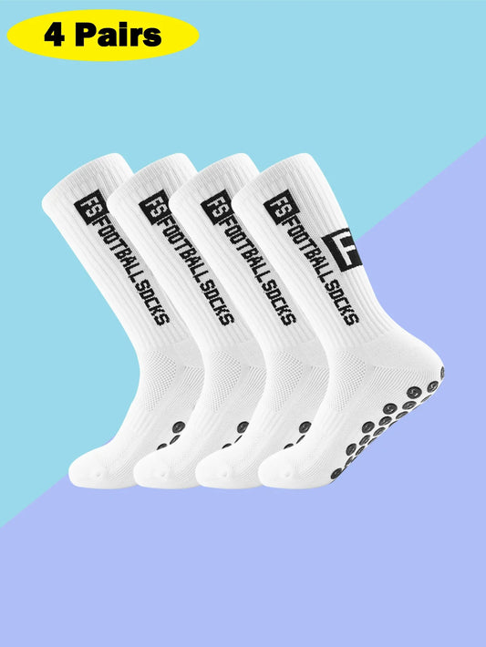 4 Pairs Men's Soccer Socks with Grip, Non Slip