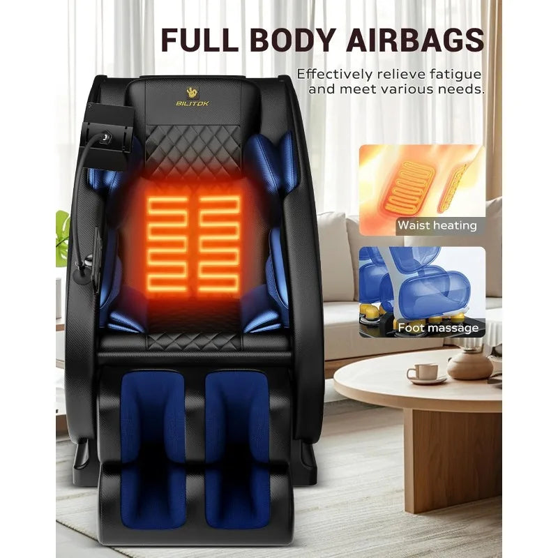 Zero Gravity Full Body Massage Chair Recliner with Heat Therapy, Bluetooth Speaker, Air Compression Massage, Foot Roller,