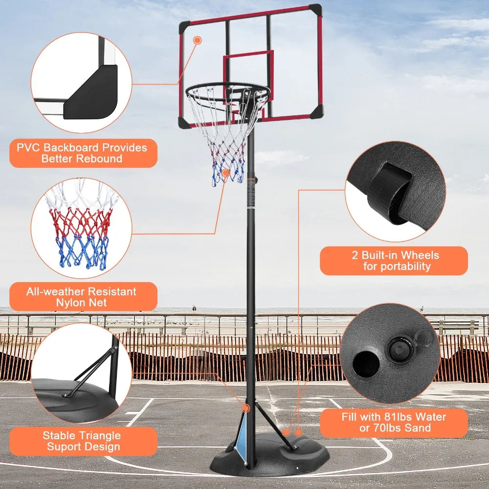 7.5ft - 9.2ft with 32 Inch Backboard Portable Basketball Hoop System