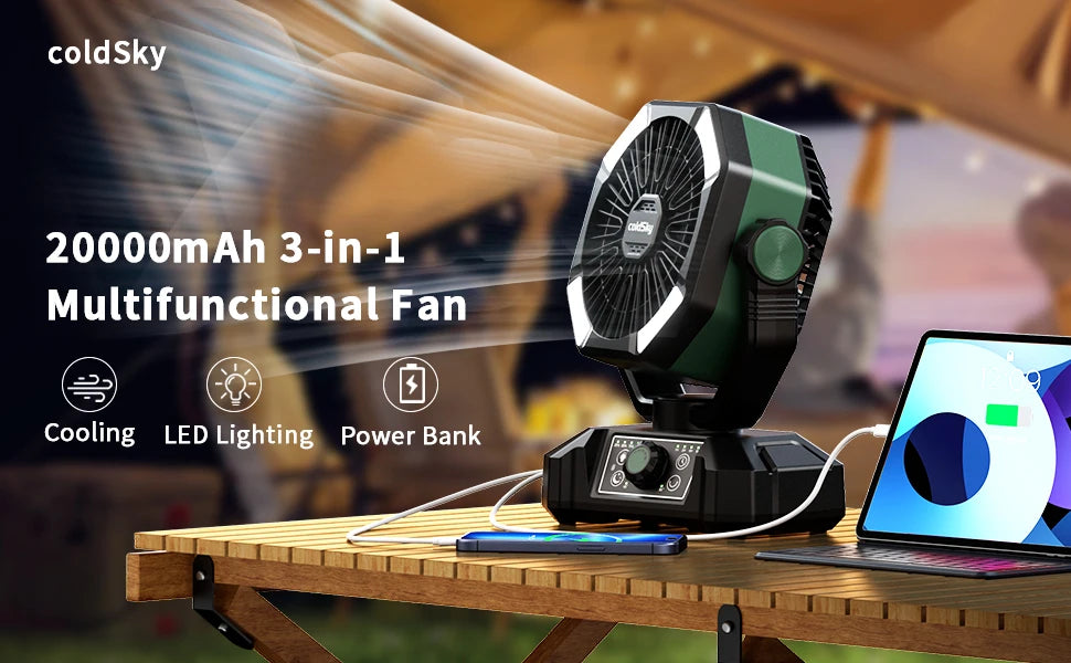 Camping Fan with 4 LED Lantern