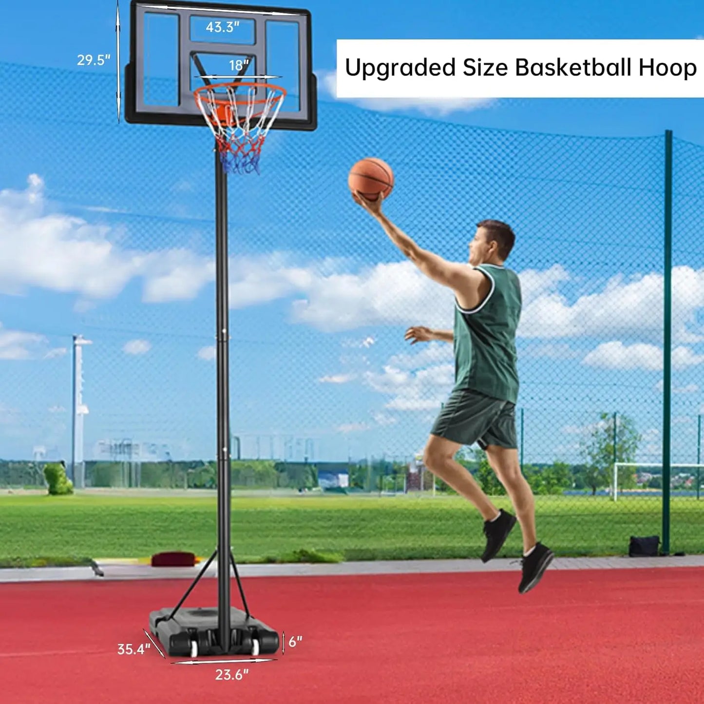 Basketball Hoop with Wheels Height Adjustable 305cm Fit Base Filled with Water and Sand For Kids and Adults Outdoor Indoor Use