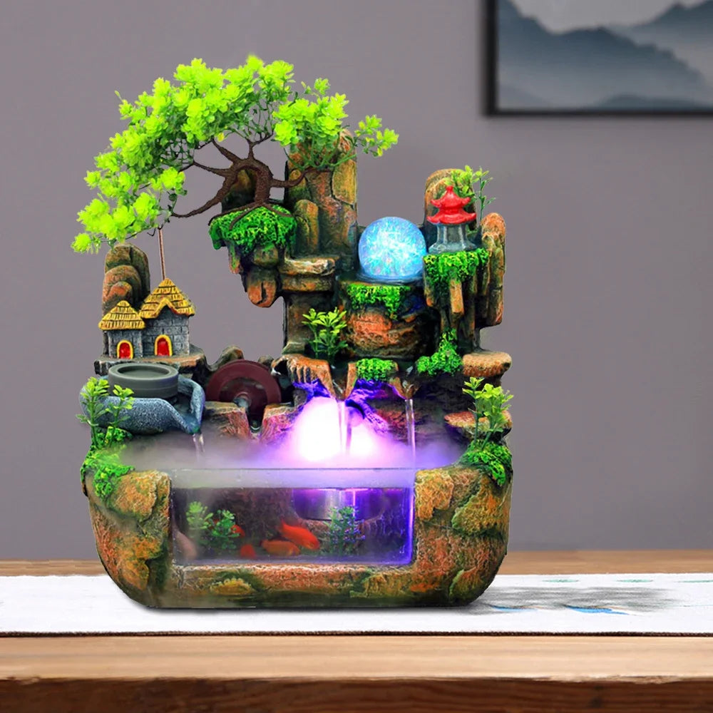 Tabletop Fountain with LED Light Natural Landscape Design