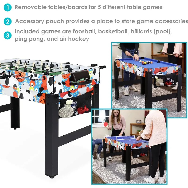 Sunnydaze 5-in-1 Multi-Game Table for s - Combo Game Table with Billiards, Push Hockey, Foosball, Ping Pong, and Basketball -
