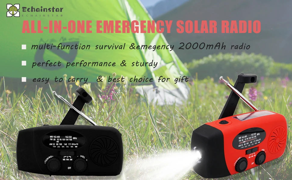 2000mAh Emergency Crank Weather Radio with LED Flashlight
