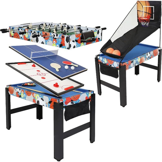 Sunnydaze 5-in-1 Multi-Game Table for s - Combo Game Table with Billiards, Push Hockey, Foosball, Ping Pong, and Basketball -
