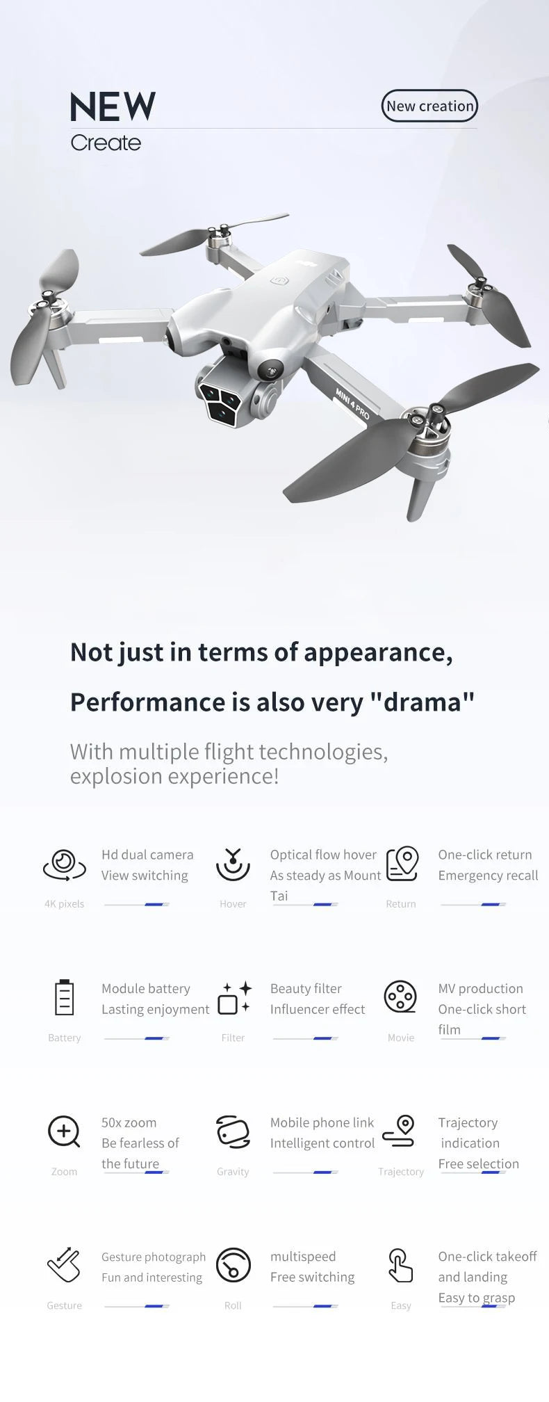 H10 drone, 8K camera intelligent obstacle avoidance,
