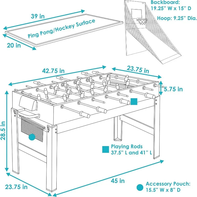 Sunnydaze 5-in-1 Multi-Game Table for s - Combo Game Table with Billiards, Push Hockey, Foosball, Ping Pong, and Basketball -