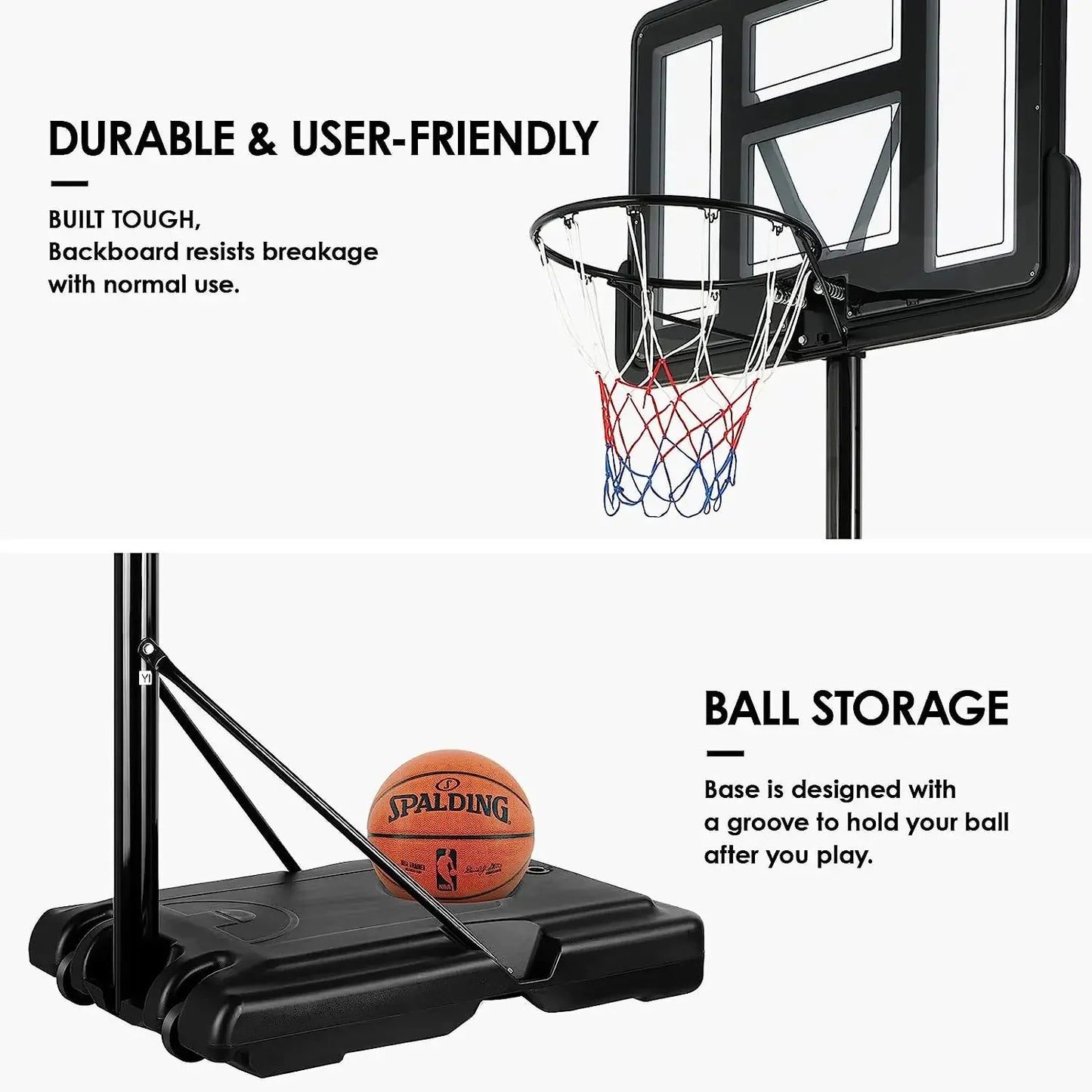 Basketball Hoop with Wheels Height Adjustable 305cm Fit Base Filled with Water and Sand For Kids and Adults Outdoor Indoor Use