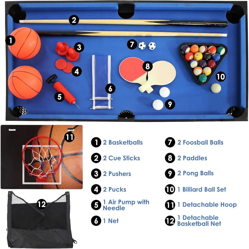 Sunnydaze 5-in-1 Multi-Game Table for s - Combo Game Table with Billiards, Push Hockey, Foosball, Ping Pong, and Basketball -