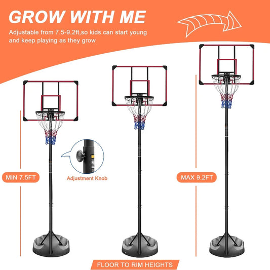 7.5ft - 9.2ft with 32 Inch Backboard Portable Basketball Hoop System