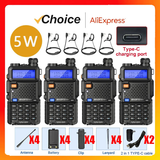 4Pcs Baofeng UV-5R 5W Tri-Power Walkie Talkie