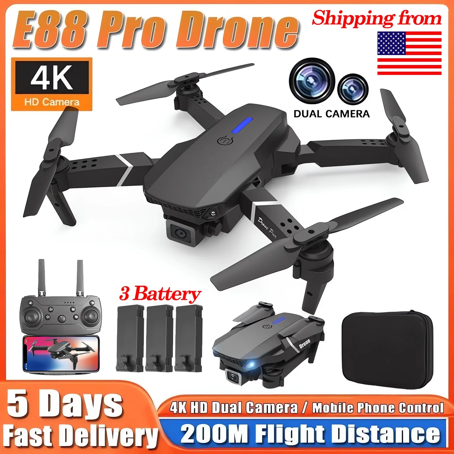 2024 E88Pro RC Drone 4K Professinal With 3 Battery