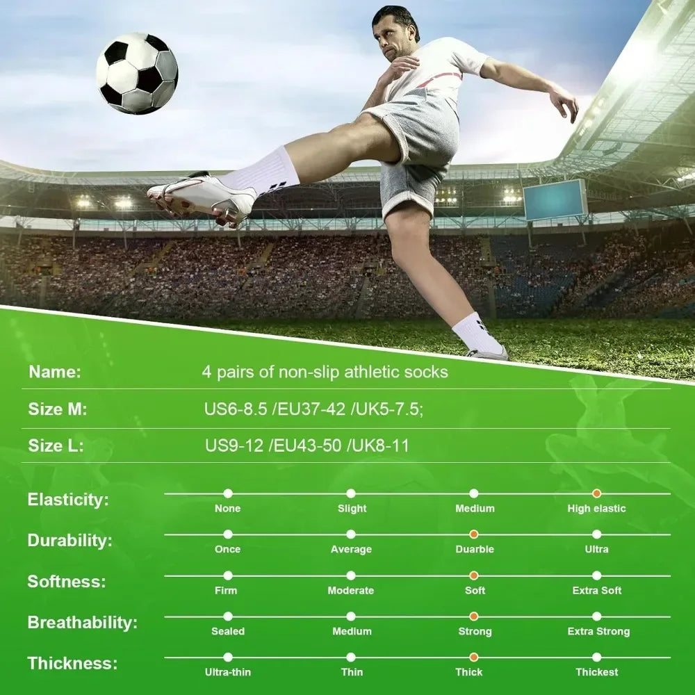 4 Pairs Non-slip Soccer Sports Socks