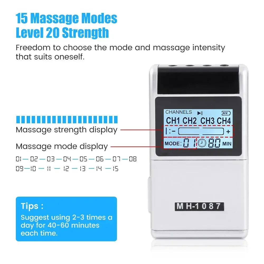 15 Modes 4 Output Channel PMS Eletric  Body Massager Pad