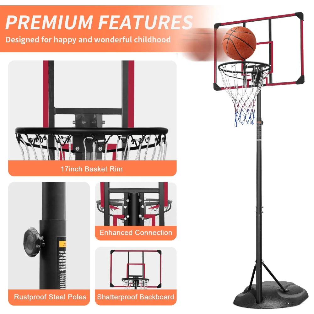7.5ft - 9.2ft with 32 Inch Backboard Portable Basketball Hoop System