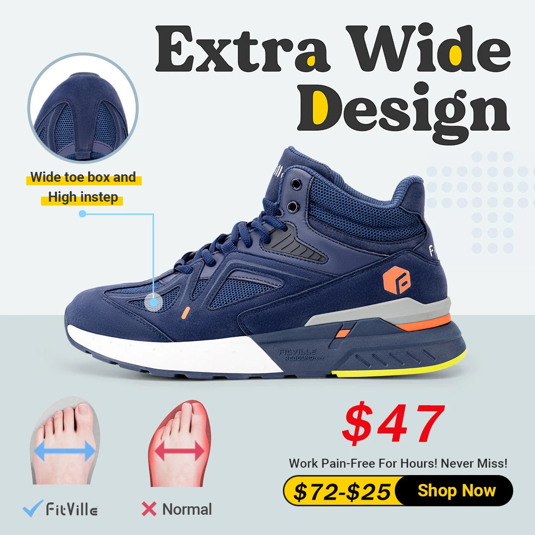 FitVille Men's High-Top Basketball Shoes For Male Swollen Feet Relieve Pain