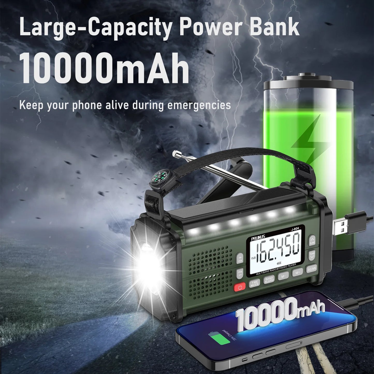 PRUNUS 924 10000mAh Hand Crank Radio