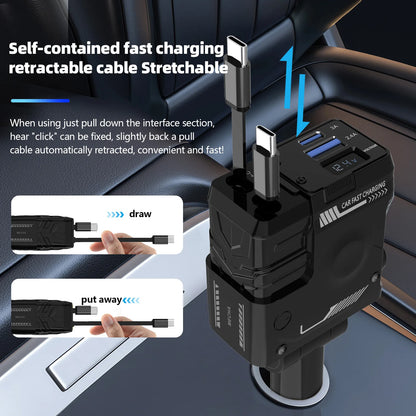 Retractable 4 in 1 Fast Charging Car Charging