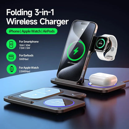 30W LED Fast Wireless Charger Stand 3 in 1 Foldable