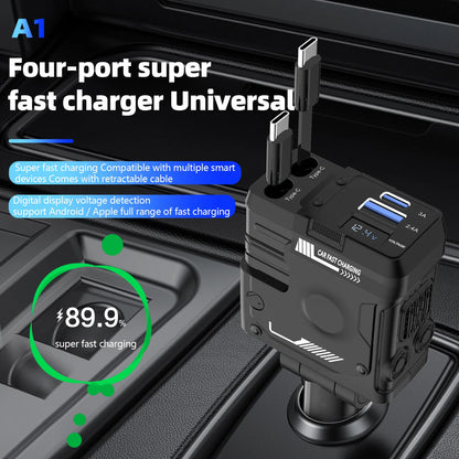 Retractable 4 in 1 Fast Charging Car Charging