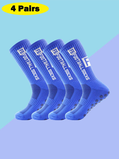 4 Pairs Men's Soccer Socks with Grip, Non Slip