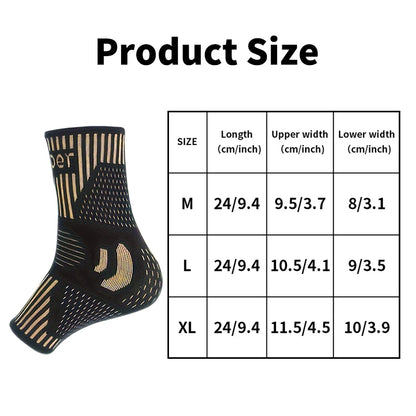 2 PCS Copper Ion Sports Ankle Brace, Ankle Support Sets, Men's and Women's Compression Socks, Basketball, Football, Tennis, Running Protective Gear