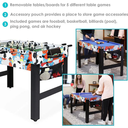 Sunnydaze 5-in-1 Multi-Game Table for s - Combo Game Table with Billiards, Push Hockey, Foosball, Ping Pong, and Basketball -