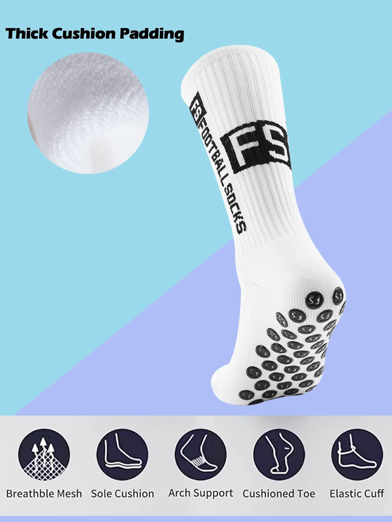 4 Pairs Men's Soccer Socks with Grip, Non Slip