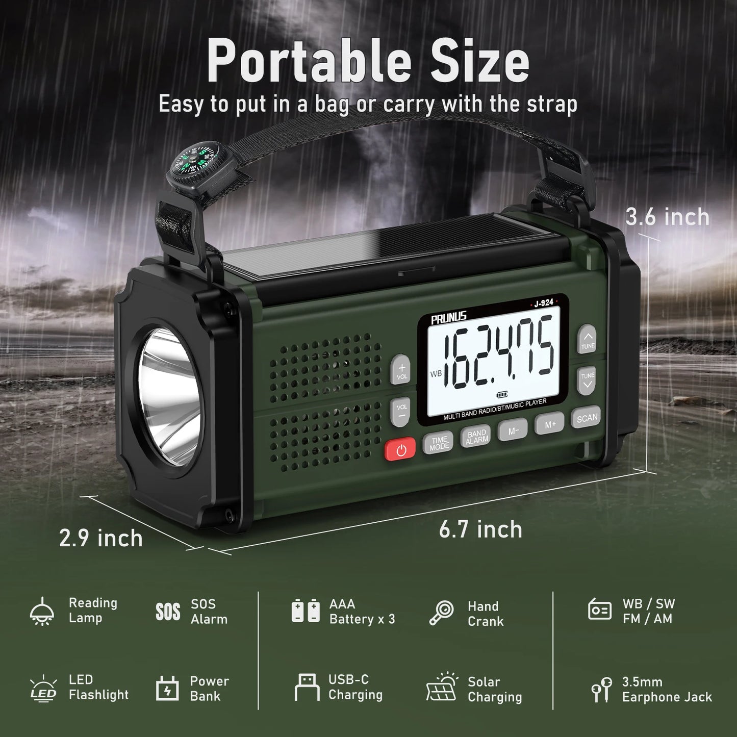 PRUNUS 924 10000mAh Hand Crank Radio