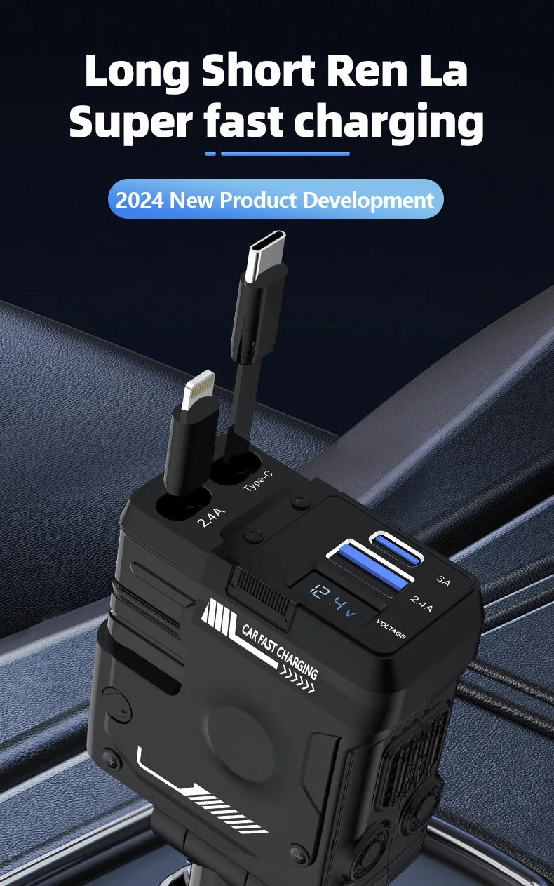 Retractable 4 in 1 Fast Charging Car Charging