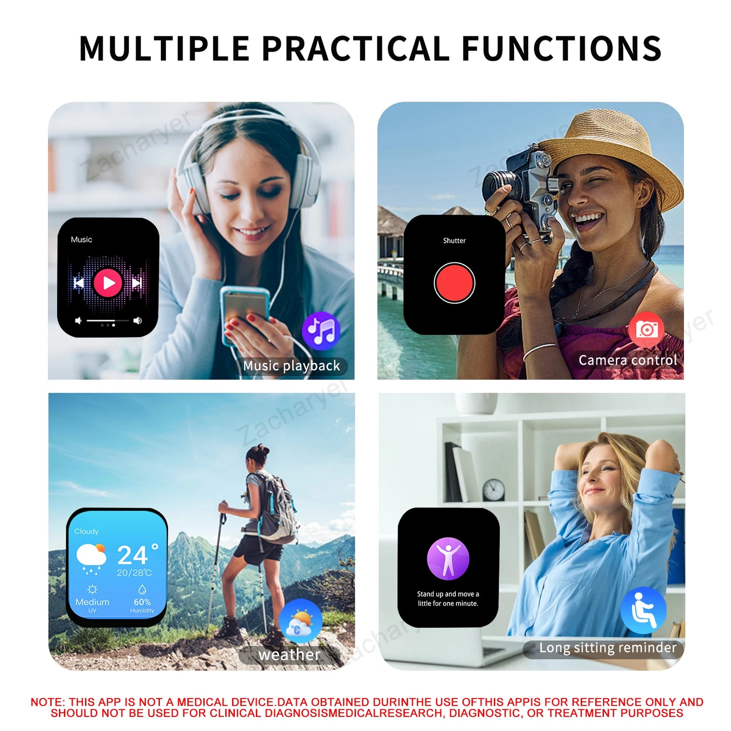 Wireless call information reminder silicone strap smart watch, unisex sports watch