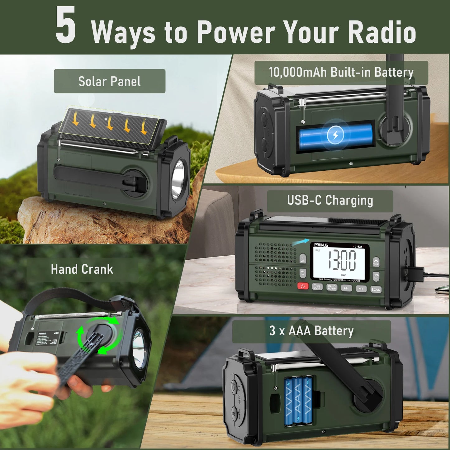 PRUNUS 924 10000mAh Hand Crank Radio