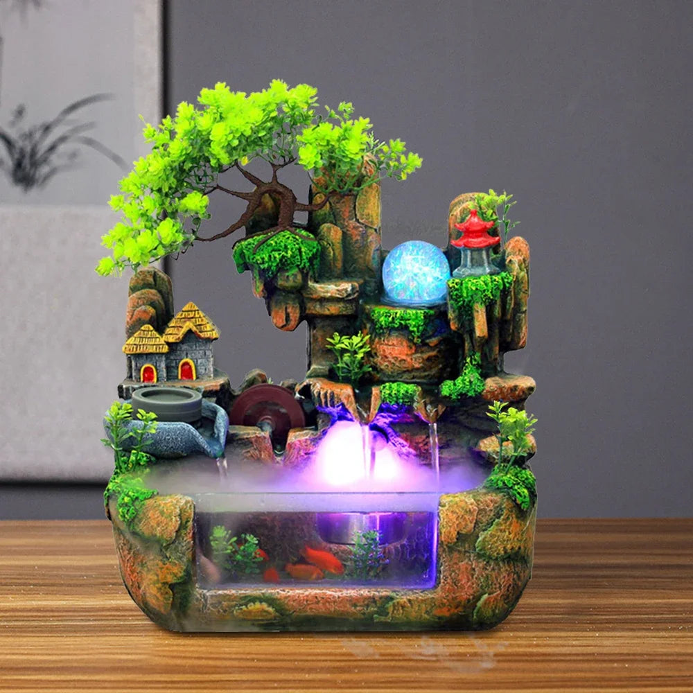 Tabletop Fountain with LED Light Natural Landscape Design