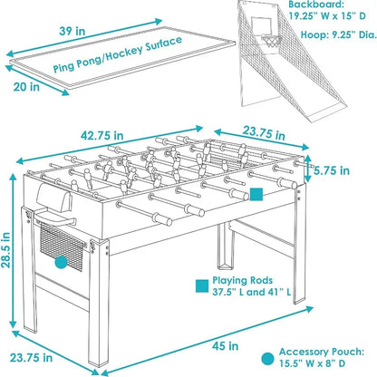 Sunnydaze 5-in-1 Multi-Game Table for s - Combo Game Table with Billiards, Push Hockey, Foosball, Ping Pong, and Basketball -