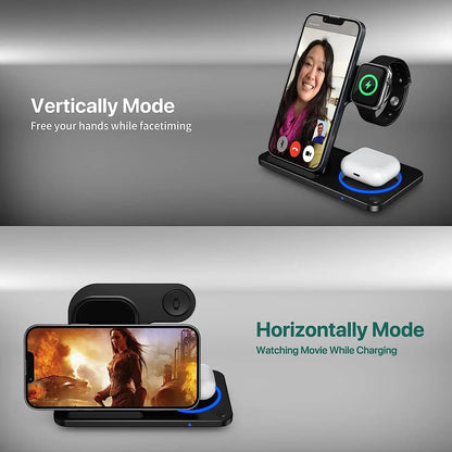 30W LED Fast Wireless Charger Stand 3 in 1 Foldable