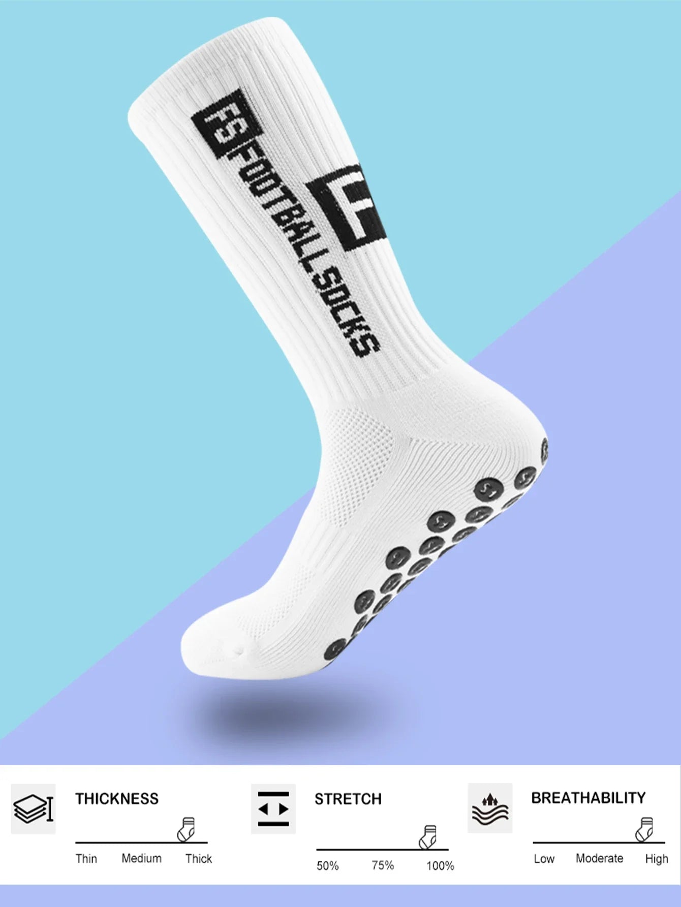 4 Pairs Men's Soccer Socks with Grip, Non Slip