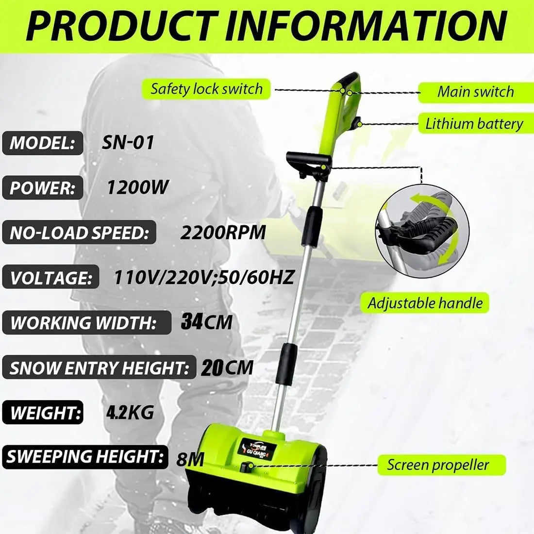 40V Cordless Brushless Snow Shovel, 13-Inch Electric Snow Blower
