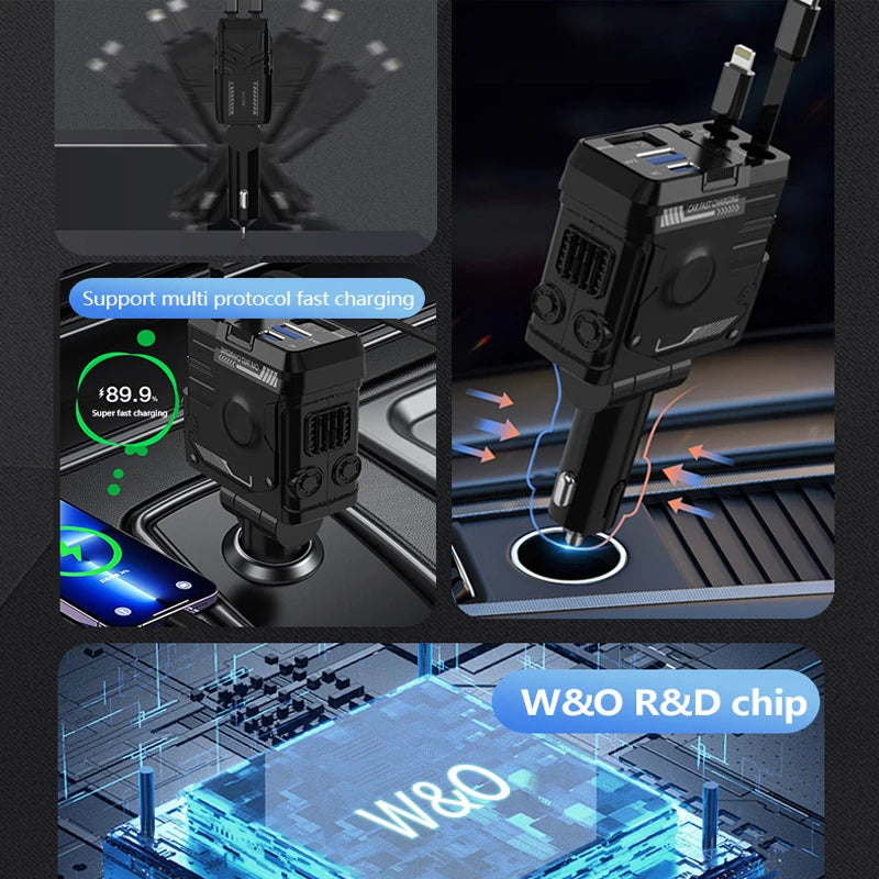 Retractable 4 in 1 Fast Charging Car Charging