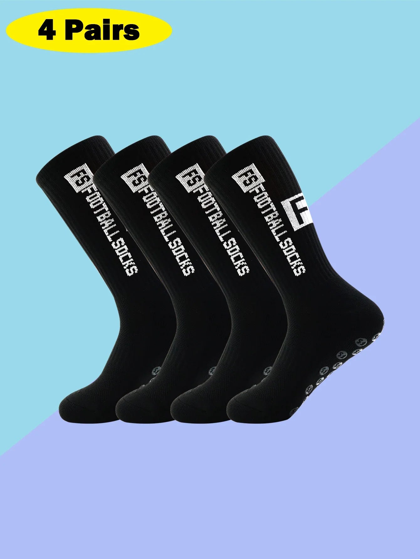 4 Pairs Men's Soccer Socks with Grip, Non Slip