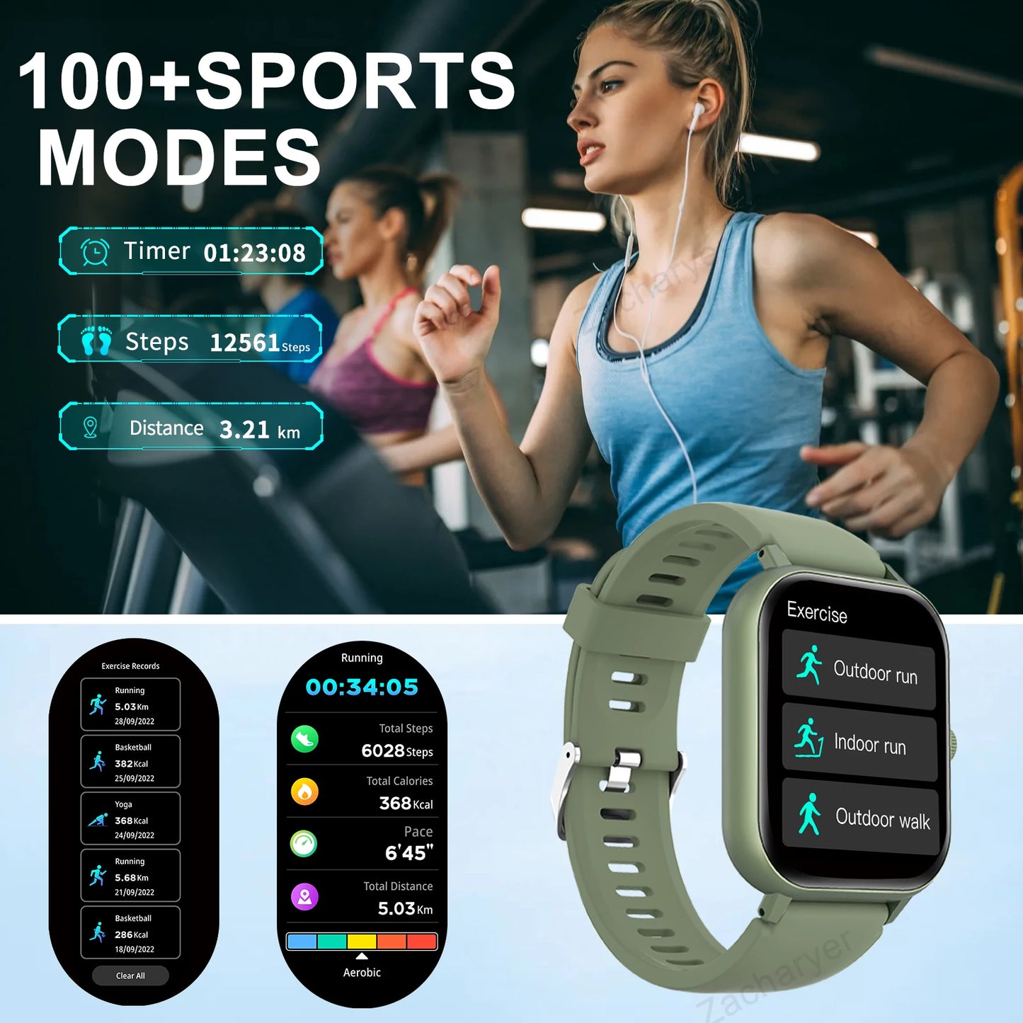 Wireless call information reminder silicone strap smart watch, unisex sports watch
