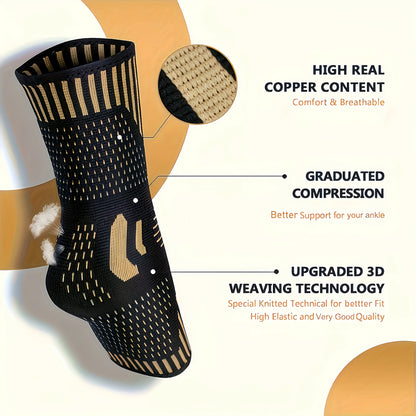 2 PCS Copper Ion Sports Ankle Brace, Ankle Support Sets, Men's and Women's Compression Socks, Basketball, Football, Tennis, Running Protective Gear