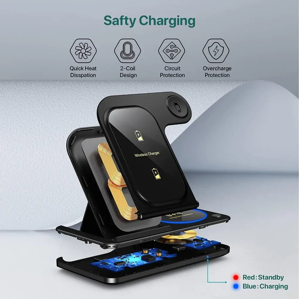 30W LED Fast Wireless Charger Stand 3 in 1 Foldable