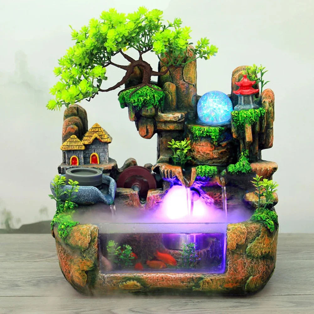 Tabletop Fountain with LED Light Natural Landscape Design