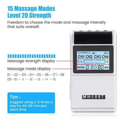 15 Modes 4 Output Channel PMS Eletric  Body Massager Pad