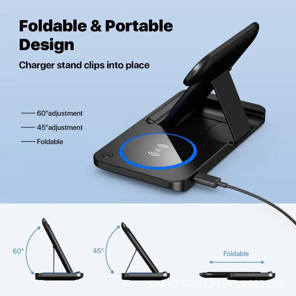 30W LED Fast Wireless Charger Stand 3 in 1 Foldable