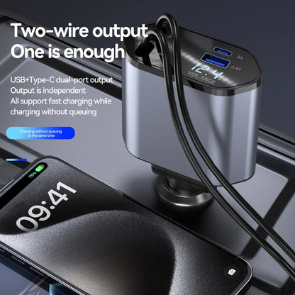 120W 4 in 1 Car Charger Retractable Car Cigarette Lighter Adapter